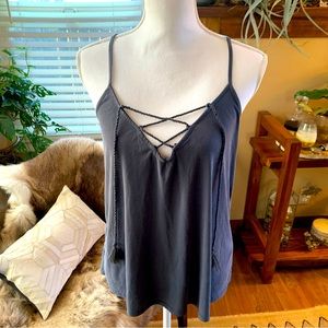 Abercrombie and Fitch grey lace front tassel tank top
